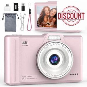 Digital Camera 4K 64MP Compact Portable Photo Camera