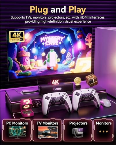 000+ Classic Games And 23 Emulators With 4K HDMI Output For Family Party Gaming And Nostalgic Entertainme