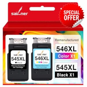 Sailner 545 546 Ink Cartridges XL Remanufactured for Canon Printer Ink 545 and 546 PG-545 CL-546 XL Pixma TS3350 TS3355 TS3150 MG3050 MG2550S MG2950 TR4550 TR4551 TR4650 MX495 (1 Black 1 Colour)