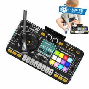Kids Dj Mixer Table Piano Dj Mixer With Lights And Effect 35.5x21x9.5cm DJs Table With Microphone And Keyboard USB Charging Portable For Party Interactive Toy For Kids Aged 6 Years +