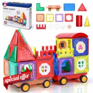 Lubardy Magnetic Tiles for Kids 72 PCS Magnetic Building Blocks Set STEM Learning Educational Train Construction Toy for Boys Girls Present Age 3 4 5 6 7 Year Old Gif