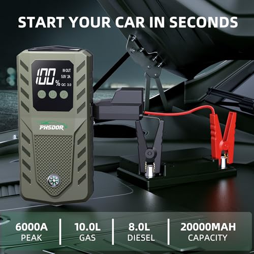 20000mAh Car Battery Booster Jump Starter (10L Gas/8L Diesel)