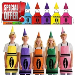 7 Set Colorful Crayon Apron and Funny Gnome Cone Hats