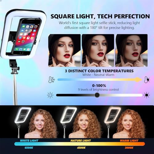 54" Extendable Phone Holder Selfie Stick with Dimmable LED Lights and Remote