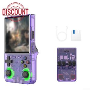 R36 Ultra Handheld Game Console 128GB with 4-Inch HD Display Retro Gaming Portable ABS Build in Black White Purple(purple)