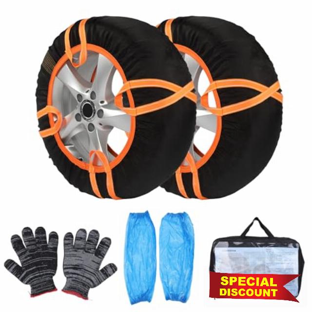 Snow Socks for Car Tyres – Textile Tyre Covers Alternative to Snow Chains with Anti-Slip Traction