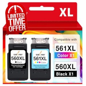 SAILNER 560 561 XL Ink Cartridges Remanufactured for Canon 560 561 Ink Cartridges PG-560XL CL-561XL 560XL 561XL for Pixma TS5350 TS7451 TS7450 TS5351 TS5350a TS5351 TS5352 (1 Black 1 Colour