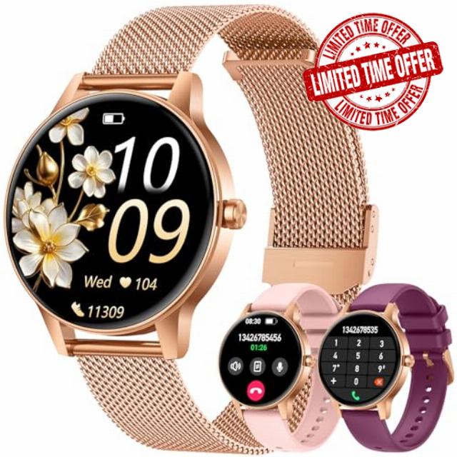Smart Watch Women Fitness Tracker: 1.27'' Smartwatch Sport Bluetooth Call with Heart Rate SpO2 Blood Pressure Sleep Monitor 110+ Sports Modes Step Counter IP68 Waterproof Running Watch for Android iOS