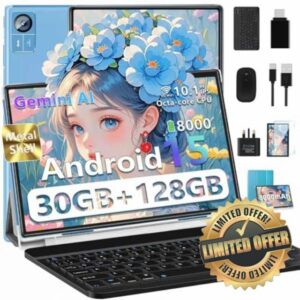Tablet Android 15 Octa Core 10 Inch 30GB RAM + 128GB ROM (2TB TF) | 5G + 2.4G WiFi | 8000mAh | FHD | Bluetooth 5.0 | GPS | 8MP + 5MP | Type C