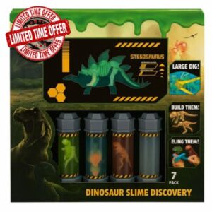 Dinosaur Slime Discovery Kit – 7 Pack Dig & Build Dinosaur Fossil Set with Slime
