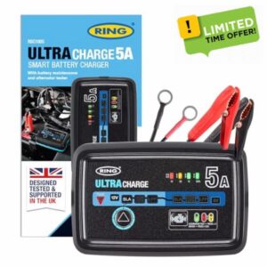 RING ULTRACHARGE 5A Smart Car Charger & Battery Maintainer With Built-In Alternator Testing - Compatible With Lithium Ion