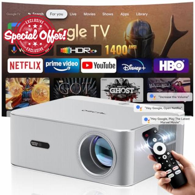 Projector 4K【Official Google TV/1400ANSI】OSCAL PV800Pro Smart Projector 4K 1080p HDR10+