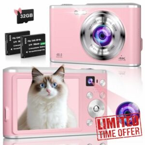 4K Digital Camera 48MP Autofocus Cameras for Photography Compact Camera with Dual Front and Rear Camera