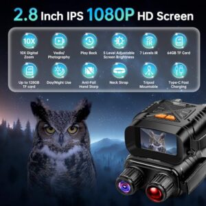 Night Vision Binoculars for Adults 10X Digital Zoom 7X Infrared Binoculars with 64GB TF Card for Photos and Videos