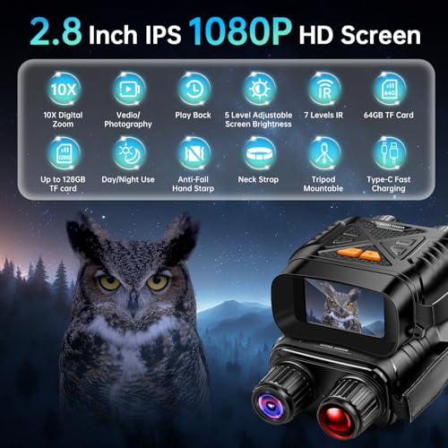 Night Vision Binoculars for Adults 10X Digital Zoom 7X Infrared Binoculars with 64GB TF Card for Photos and Videos