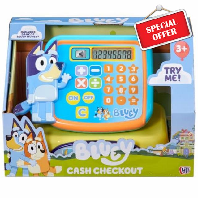 GBS Bluey Cash Checkout – Kids Interactive Cash Register with Working Calculator