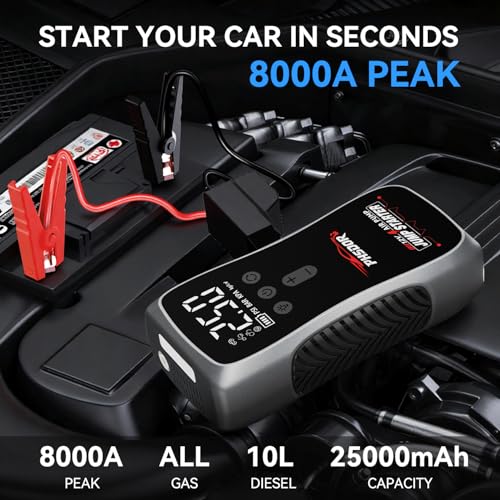 25000mAh Car Battery Booster Jump Starter (All Gas/10L Diesel)