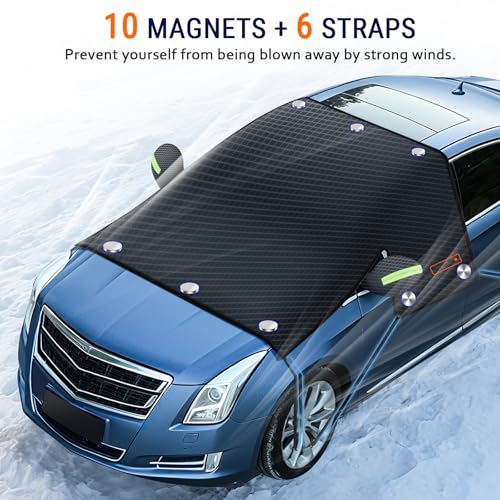 Anti-frost and ice snow protection cover with 10 magnets and 6 straps
