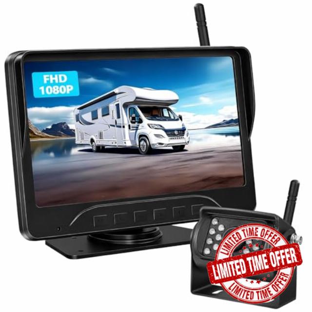 Digital Wireless Car Reversing Camera Kit VASTEND 7'' Reverse Camera with 14 Infrared Lights IP69 Waterproof Rear View Camera with Clear Image for Van Trailer Motorhome Caravan Camper (VE-7C)