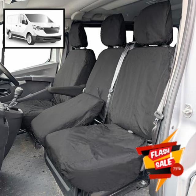 Seat Covers for Renault Trafic 2014 Onwards | Vauxhall VIvaro 2014-2019 | Fiat Talento | Nissan NV300 | Nissan Primastar | Tailored Waterproof Durable Seat Cover [FIXED BACKEST & UNDERSEAT STORAGE]