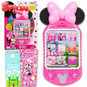 Minnie Mouse Toy Phone for Girls - Bundle with Disney Cell Phone Toy with Sound Buttons Plus Stickers