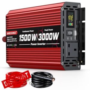 1500W Power Inverter 12V to 240V AC Car Converter with LCD Screen & 2 AC Sockets & USB for Camping