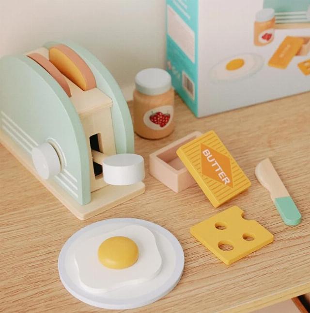 Wooden Toaster Set for Kids – Montessori Pretend Play Kitchen Toy | Bread Maker with Toast