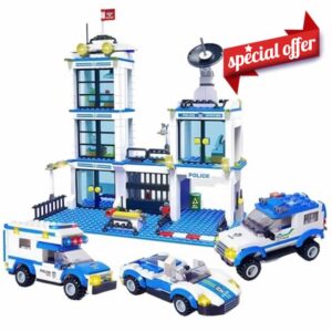 RLS City Police Station Headquarters Building Blocks Set – 8-in-1 Police Construction Brick Toy with 817 Pieces