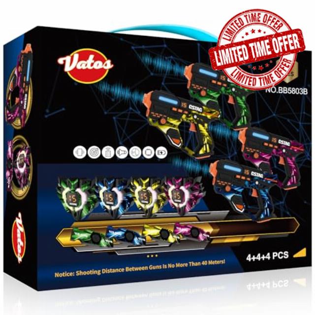 VATOS Rechargeable Laser Tag 360°Sensors Set of 4 Players