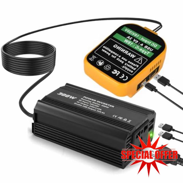 5-Ports 300W Power Inverter for Dewalt 18V Battery