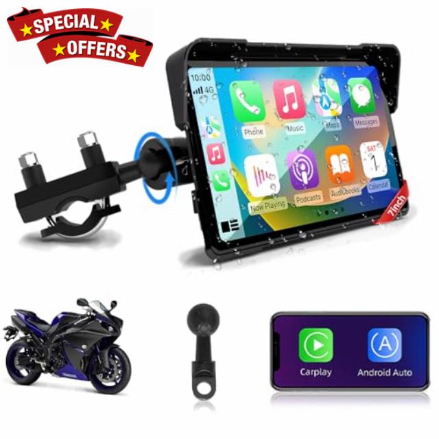 Jansite 7 inch Motorcycle CarPlay Android Auto Motorbike Carplay Screen Motorcycle Sat Nav Waterproof IP67 with Dual Bluetooth