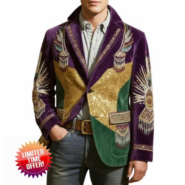 Corduroy Jacket Men's Suit Jacket Carnival Costume Men 80s Outfit 70s Hip Hop Disco Hippie Blazer Casual Jacket with Print Retro Funny Tuxedo Corduroy Outdoor Jacke