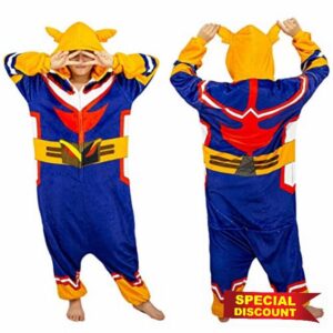Zhongkaihua MHA Onesies Pajamas Hooded Midoriya/Bakugou/Todoroki/All Might Pajama Anime Sleepwear MHA Cosplay Costume Sleeping Gown Winter Warm Halloween Party Gifts