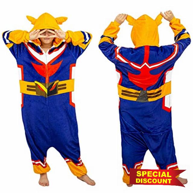 Zhongkaihua MHA Onesies Pajamas Hooded Midoriya/Bakugou/Todoroki/All Might Pajama Anime Sleepwear MHA Cosplay Costume Sleeping Gown Winter Warm Halloween Party Gifts