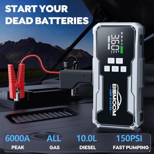 160PSI Portable Jump Starter Battery Pack (All Gas/12L Diesel) Car Battery Jumper Starter Portable Jumper Cables with 3.4" LCD Display