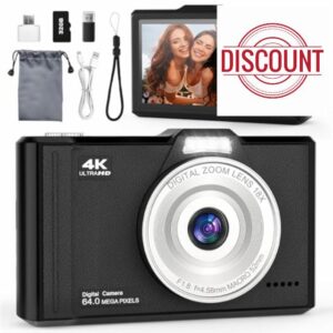 Digital Camera 4K 64MP Compact Portable Photo Camera
