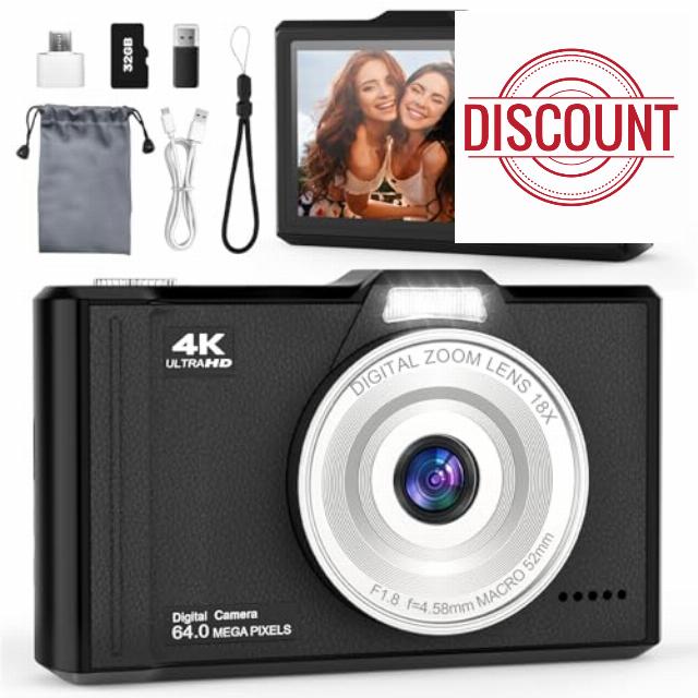 Digital Camera 4K 64MP Compact Portable Photo Camera