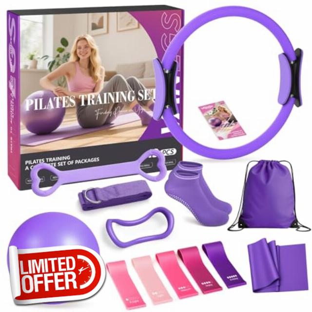 Pilates Kit 13Pcs Home Pilates Essentials Workout Kit with 13" Ring
