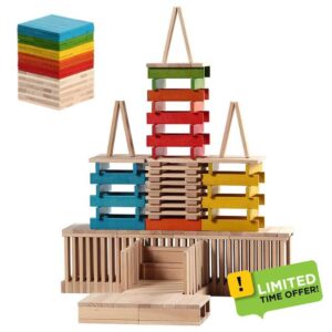 Wooden Building BLock Set 125pcs with Colorful Natural Beech Classic Building Toys for Kids - Educational Toy for Girls and Boys（125pcs）