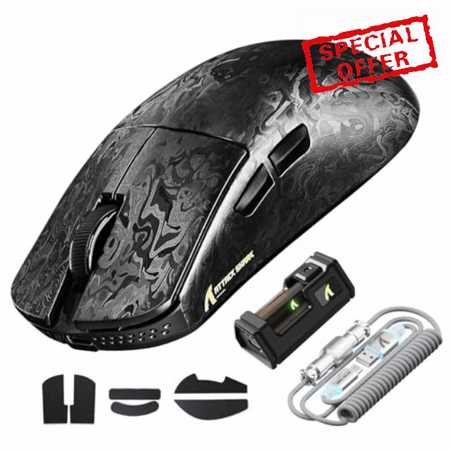 ATTACK SHARK R11 ULTRA Carbon Fiber Wireless Gaming Mouse with LED Coiled Cable
