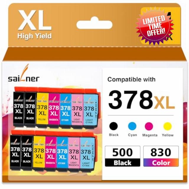 SAILNER 378 378XL Compatible for Epson 378 Ink Cartridges for Epson XP 8700 Printer Ink Cartridges XP-8500 XP-8505 XP-8600 XP-8605 (14 Pack)