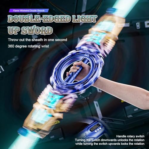 Retractable Fire Spin Sword Double-Edged Lights Saber Toy w 7 Color LED Lights