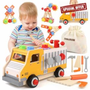 DINORUN Kids Tool Set Montessori Wooden Toys for 3 4 5 Year Olds Boys Girls Kids Tools Role Play Toddler Toys (47Pcs)