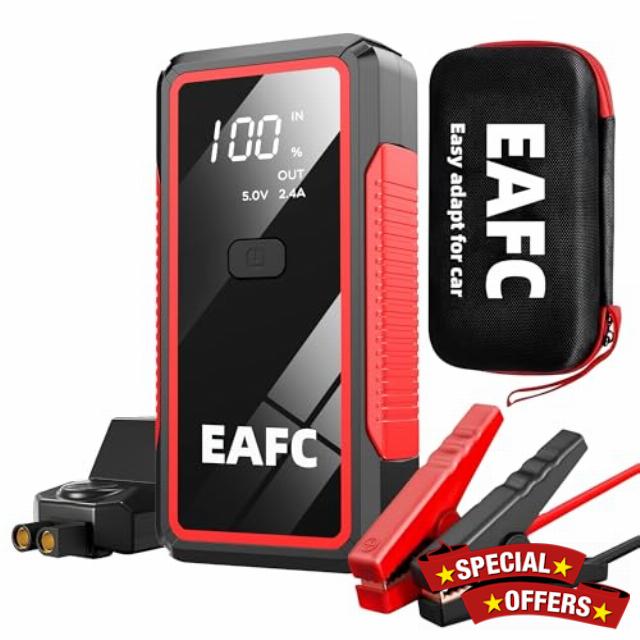 EAFC 2000A Peak Car Jump Starter 12V Portable Power Bank with Smart Clamps