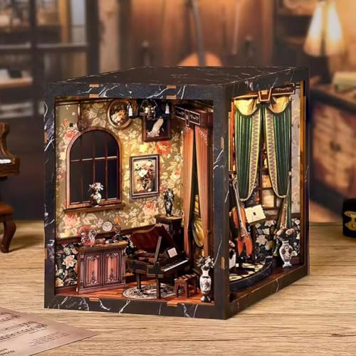 Vintage-Style DIY Wooden Model with Piano