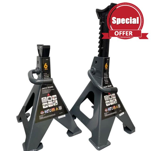 6 Ton Axle Stands (Pair) – Heavy Duty Ratchet Vehicle Supports with Safety Pin Compatible With Cars & Vans