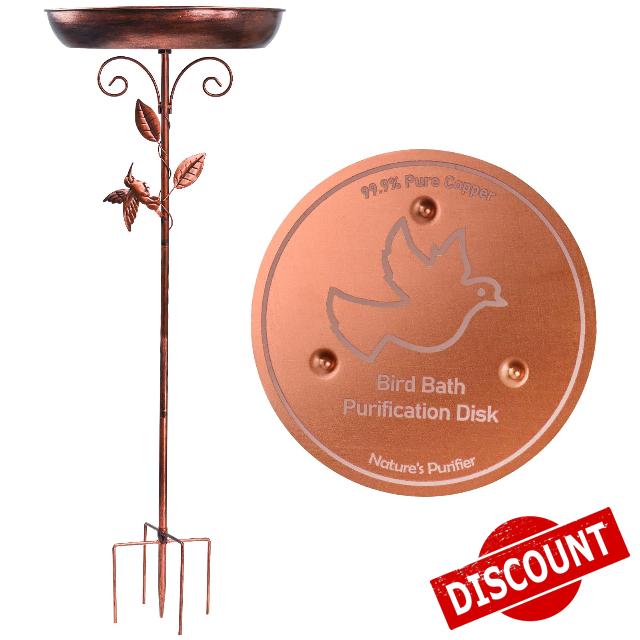Metal Bird Bath with Copper Disk