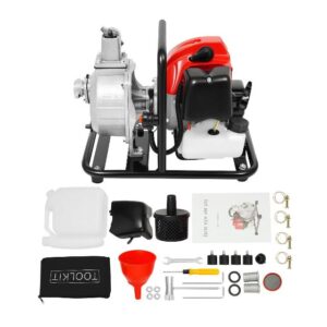 2 Stroke Petrol Water Pump 43cc 1.7hp Engine Portable Pump Single Cylinder Air Cooling with Air Cleaner Max. Speed 8500rpm Gasoline Engine Water Pump for Irrigation Landscaping Urban Maintenance