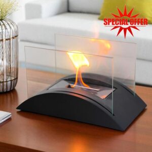 JHY DESIGN Black 34cmL Metal and Glass Fireplace/Firepit for Indoor Outdoo