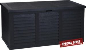 Muddy Hands 300 Litre Outdoor Storage Box - Large Waterproof Plastic Garden Chest with Hinged Lid & Wheels for Patio Cushions